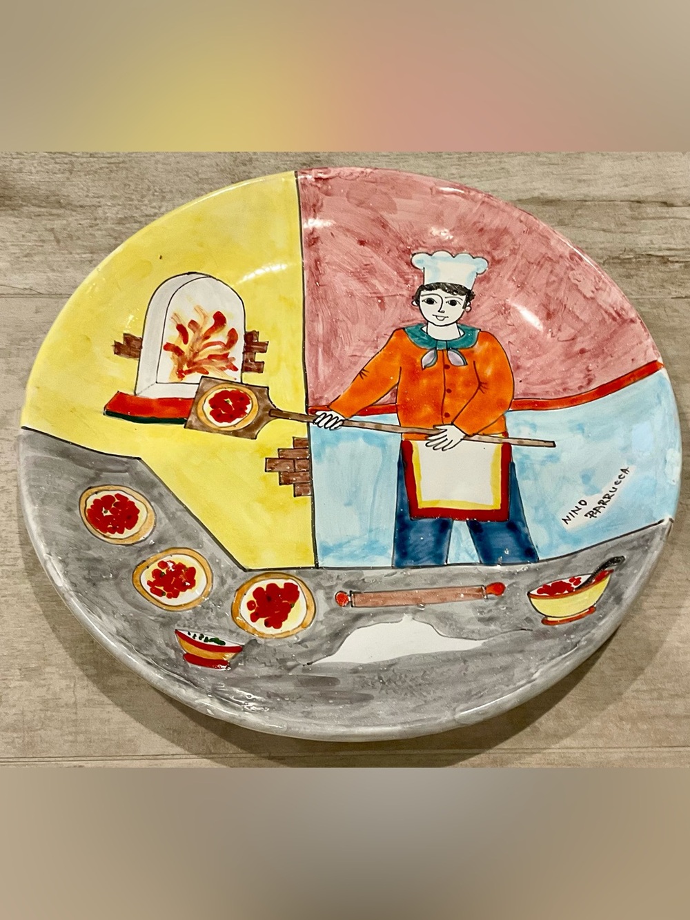 Nino Parrucca Hand-Painted Ceramic Pizza Chef Decorative Plate  Made In Italy